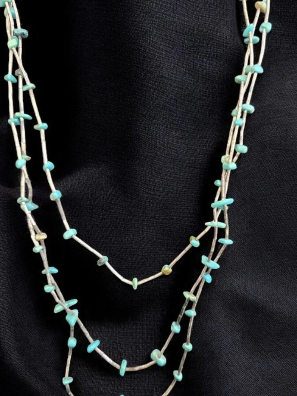 Vintage Handmade Native American Three Strand Turquoise Beaded Necklace
